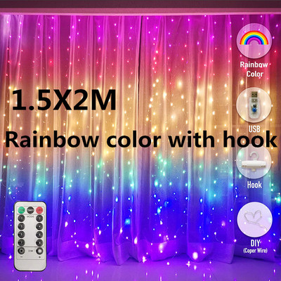 3M USB Rainbow String Light LED Fairy Girlland Light zavjese za blagdansku zabavu Novogodišnja božićna dekoracija Lampa za kućnu spavaću sobu