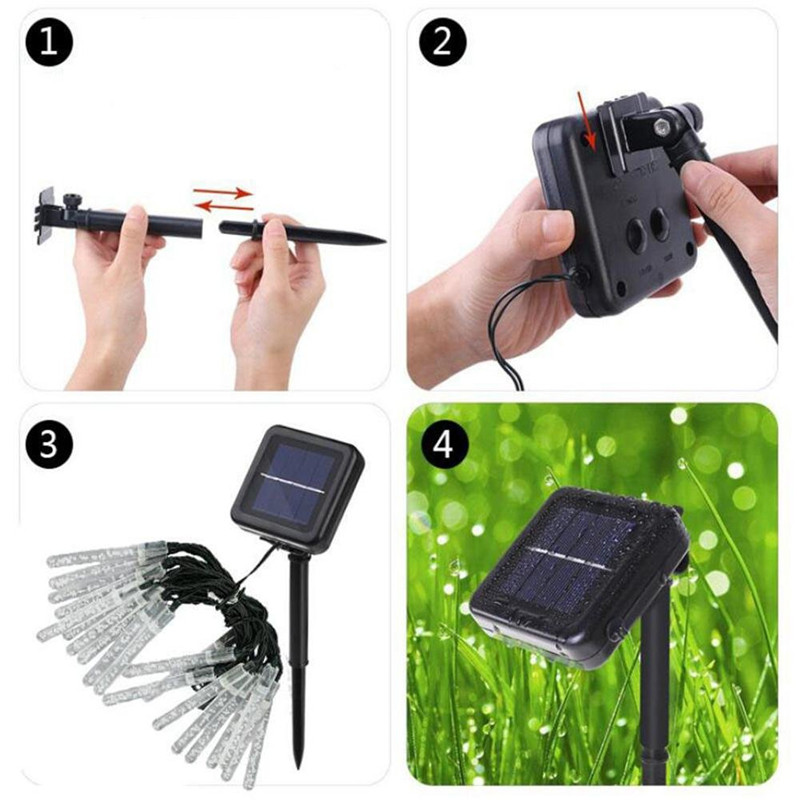 8M 40 LED napelemes fényfüzér jégcsap vízcsepp tündér fényfüzér kültéri vízálló kerti udvari napelemes lámpa