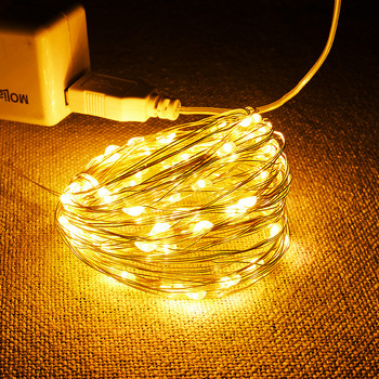 Захранвани от USB LED светлини за връв Водоустойчиви приказни светлини за коледна елха Парти Сватба Празник Спалня Гарланд Маса Домашен декор
