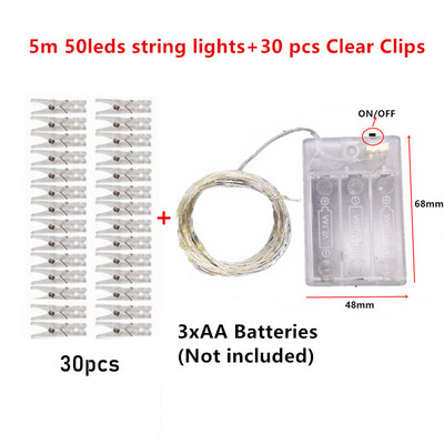 LED stīgu gaismas 5 M/10 M 3 krāsu foto klips Fairy Lights āra baterijām darbināms vītnes Ziemassvētku rotājums ballītei kāzu DIY