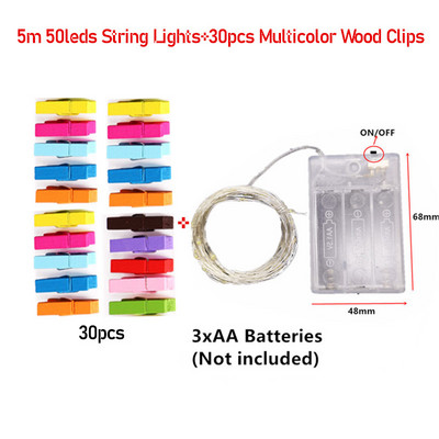 LED stīgu gaismas 5 M/10 M 3 krāsu foto klips Fairy Lights āra baterijām darbināms vītnes Ziemassvētku rotājums ballītei kāzu DIY