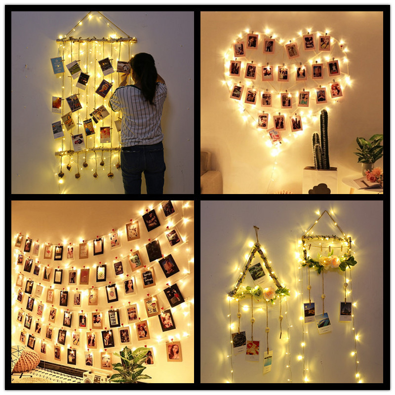 LED stīgu gaismas 5 M/10 M 3 krāsu foto klips Fairy Lights āra baterijām darbināms vītnes Ziemassvētku rotājums ballītei kāzu DIY