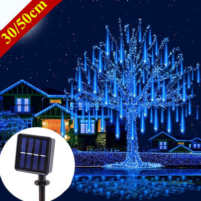 Lumină solară cu LED pentru ploaia de meteoriți Lumini de exterior impermeabile Ghirlanda stradală Ghirlandă pentru nuntă Ramadan 8 tuburi 30 cm