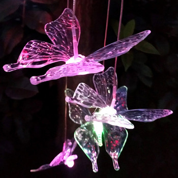 слънчева led светлина външна промяна на цвета водоустойчиво звънче на вятъра колибри пеперуда слънчева лампа декорация двор градина нощна светлина