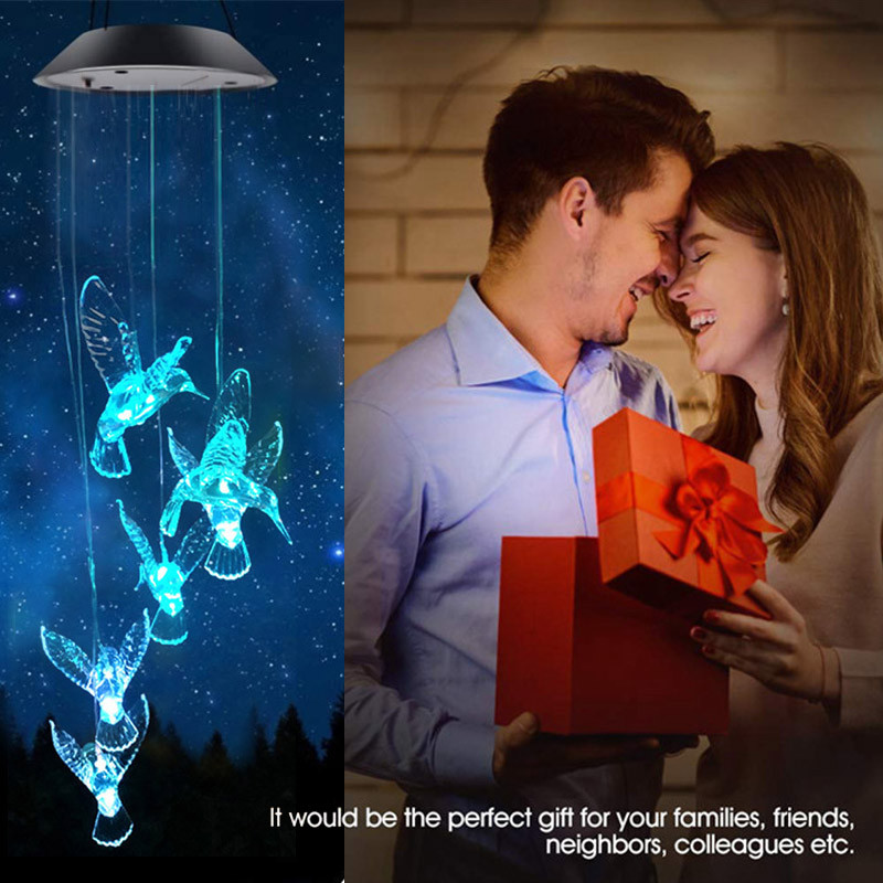 saules gaismas diodes āra gaisma Krāsu maiņa Ūdensnecaurlaidīgs vējzvans Kolibri Tauriņš Saules lampas Dekors Patio pagalma dārza nakts gaisma