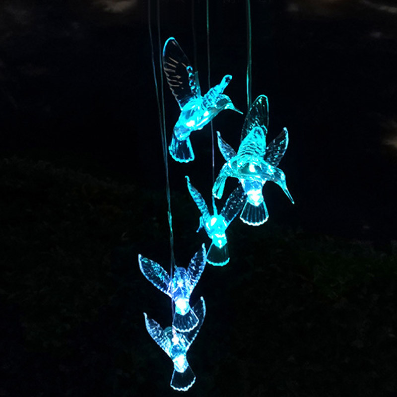 saules gaismas diodes āra gaisma Krāsu maiņa Ūdensnecaurlaidīgs vējzvans Kolibri Tauriņš Saules lampas Dekors Patio pagalma dārza nakts gaisma