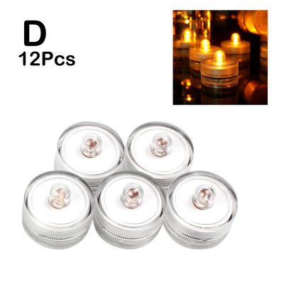 12 vnt / part Neperšlampami panardinami mini LED žibintai arbatos lemputė povandeninė led žvakių lempa, skirta akvariumo vestuvių vakarėliui, vazos dekorui H1d6
