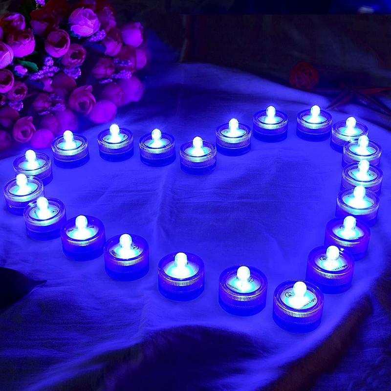 Vandeniui atsparus 12 arbatos žibintų rinkinys, veikiantis su baterijomis LED arbatinės žvakės povandeninė žvakių lempa, skirta vestuviniams fontanų vazoms, žuvų bako dekoravimui