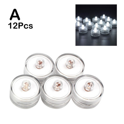 12db/tétel Vízálló merülő mini LED lámpák Tealámpa víz alatti LED gyertya lámpa akváriumi esküvői parti váza dekorációhoz