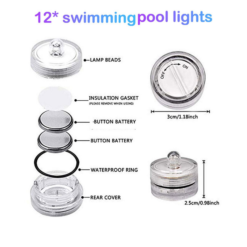 12db/tétel Vízálló merülő mini LED lámpák Tealámpa víz alatti LED gyertya lámpa akváriumi esküvői parti váza dekorációhoz