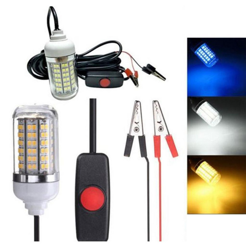 12V 108 LED zemūdens makšķerēšanas gaisma zemūdens zivju meklētāja lampa ar 5 m vadu un zvejas gaismas laiva piesaista zivis
