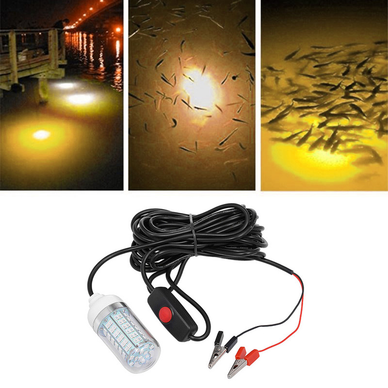 12V 108 LED zemūdens makšķerēšanas gaisma zemūdens zivju meklētāja lampa ar 5 m vadu un zvejas gaismas laiva piesaista zivis