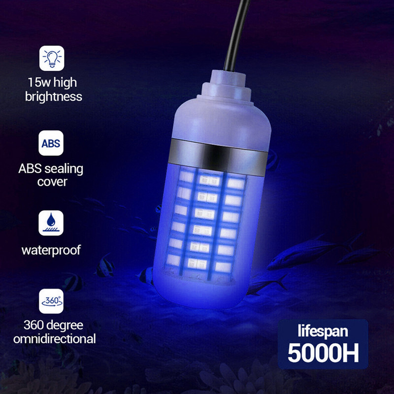 12V 108 LED zemūdens makšķerēšanas gaisma zemūdens zivju meklētāja lampa ar 5 m vadu un zvejas gaismas laiva piesaista zivis