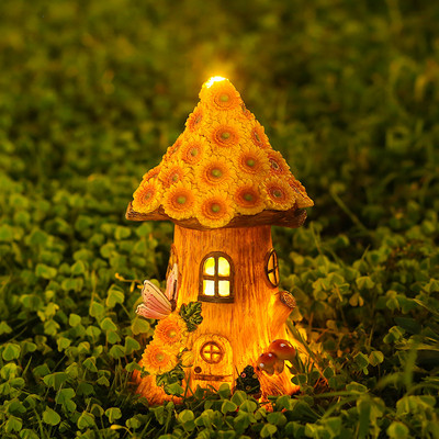 Solar Resin Tree House Dekoratív lámpák Kis ház Díszek Kültéri Kert Kert Erkély Terasz Út Dekoratív Gyeplámpák