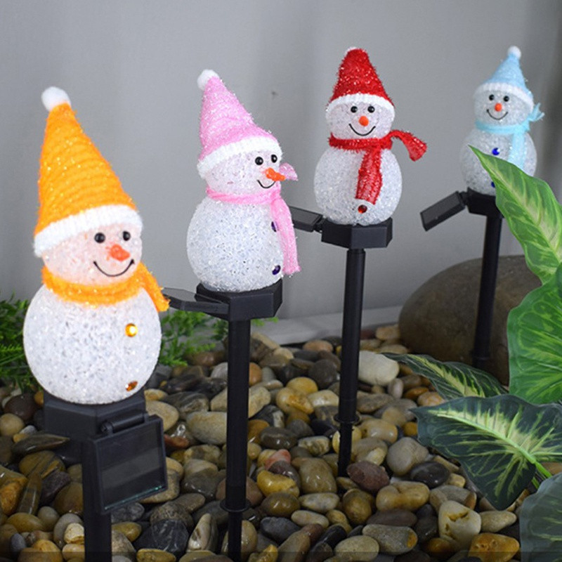 Karácsonyi táj napelemes fénydekoráció rajzfilm hóember gyepfény kültéri kerti világítás napelemes fény kreatív LED földi lámpa