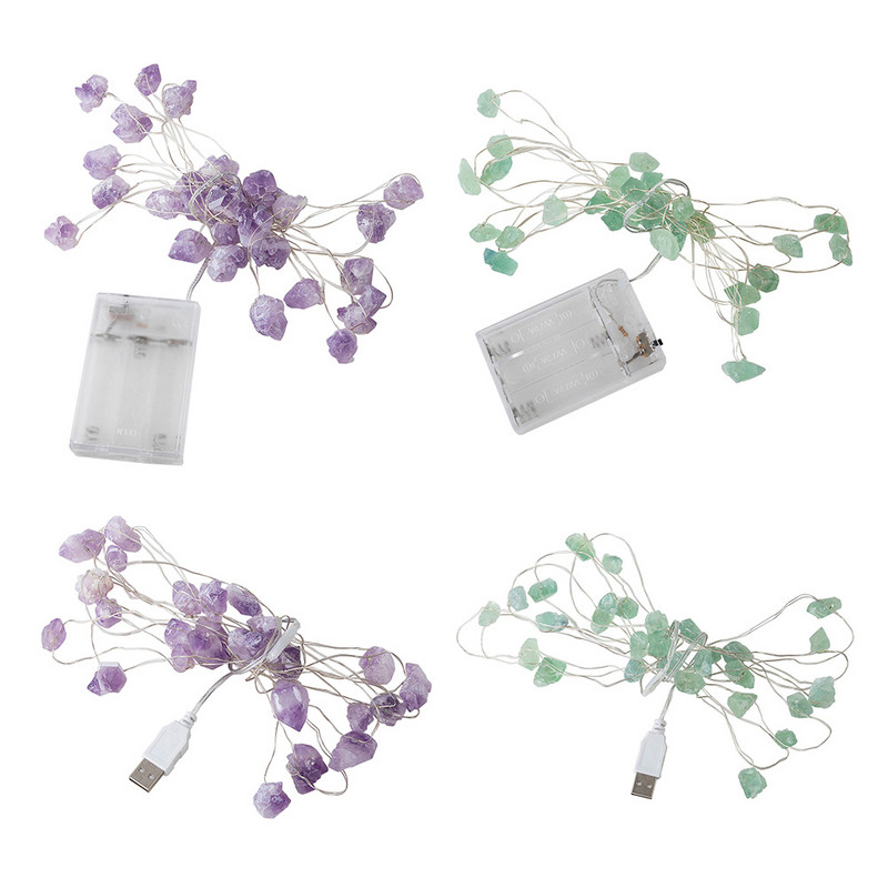 30LED Fairy Lights krištolo styginių lempa USB/baterija maitinama natūralių krištolinių akmenų girliandų sodo kalėdinė puošmena