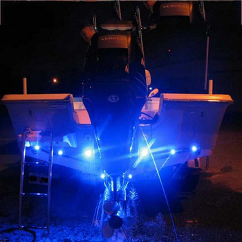 (4) Синя LED светлина за лодка Сребърна водоустойчива 12v палуба за Enzo Malibu Wakesetter MasterCraft X Подводен джет Aquatrax R-12X