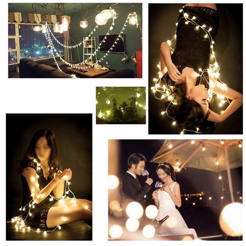 3M/6M/10M golyós LED zsinór lámpa 20LED 40LED 80LED lánc tündérfények Ünnep karácsonyi esküvő kültéri dekoráció elemmel működik