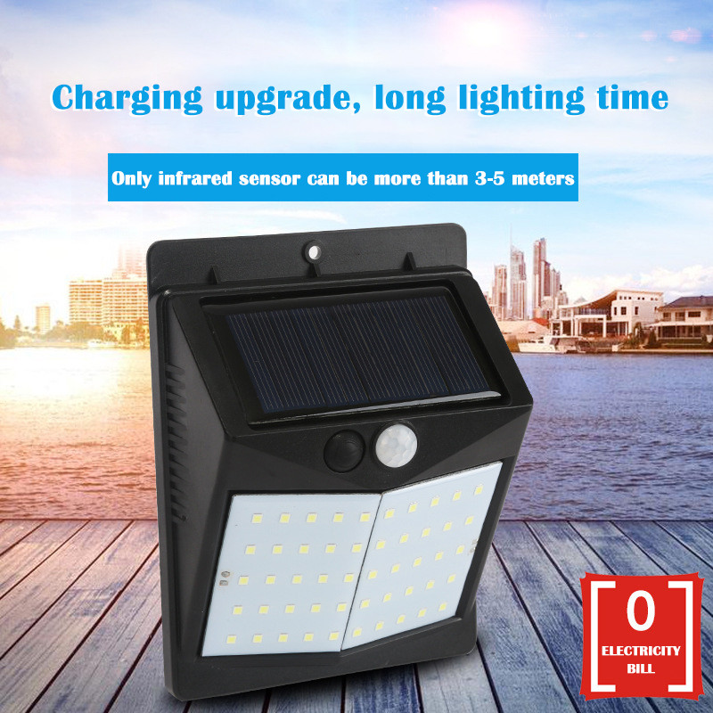 50LED sienas āra apgaismojums Saules ielu lampa Īpaši spilgts krēslas līdz rītausmai kustības sensors IP65 ūdensizturīgs PIR sensors Garden