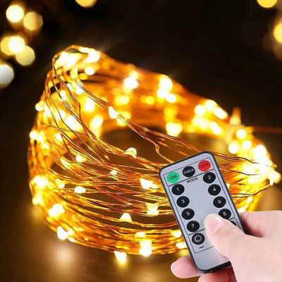Tālvadības pults Fairy Lights USB LED stīgu gaismas āra ūdensnecaurlaidīga vītne ar tālvadības pulti Ziemassvētku ballītes dārza LED gaisma