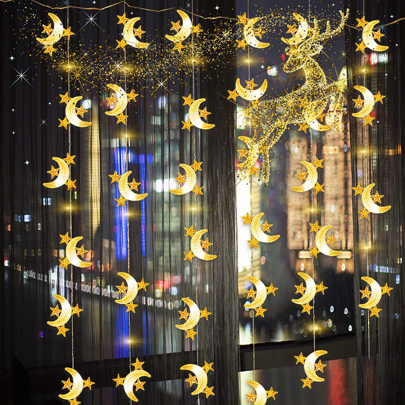 1.5M/6M LED Star Moon Novost rasvjeta Vilinski vijenac String Lights Eid al-Fitr Ramadan Wedding Home Indoor Decoration Light