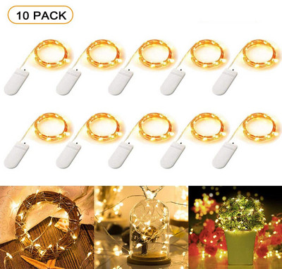 10 gab LED Fairy String gaismas ar baterijām darbināmas LED vara stieples stīgu gaismas āra ūdensnecaurlaidīgs pudeles apgaismojums guļamistabas dekorēšanai