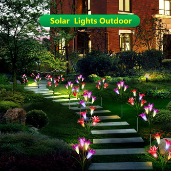 Външни слънчеви градински колове с 4 цветя на лилии, променящи цвета си LED слънчеви светлини за морава за градински вътрешен двор