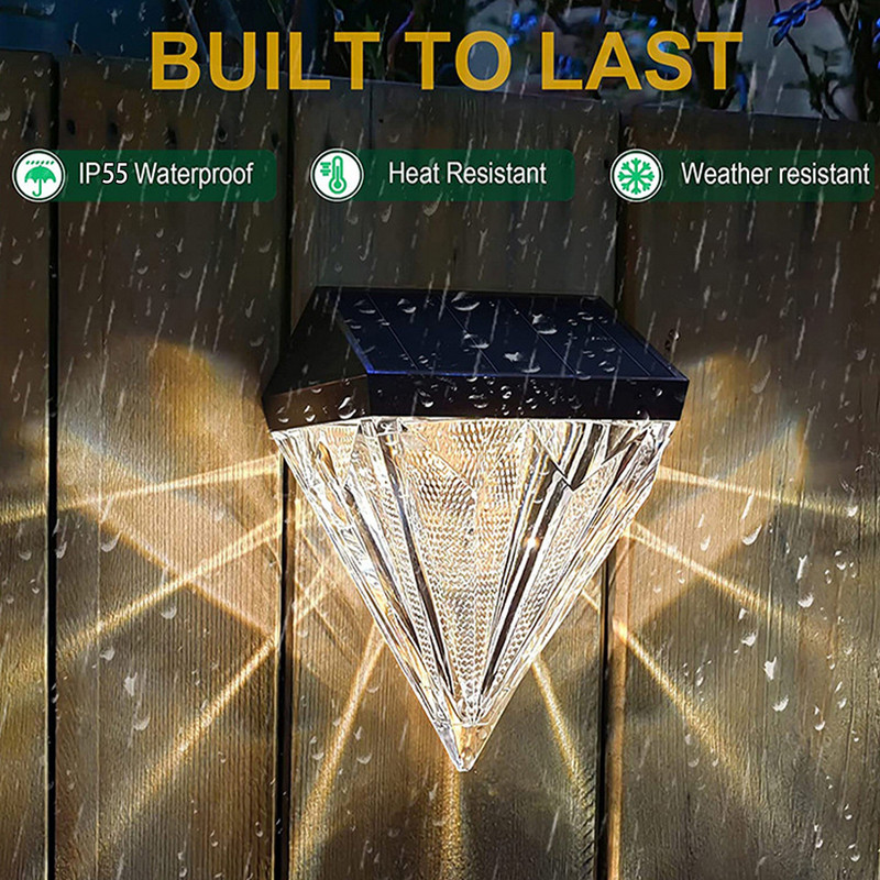 2 DB gyémánt napelemes LED lámpák kültéri vízálló kerítés fedélzeti lámpa fali lámpa napelemes LED lámpa kerti dekor lámpák a teraszra