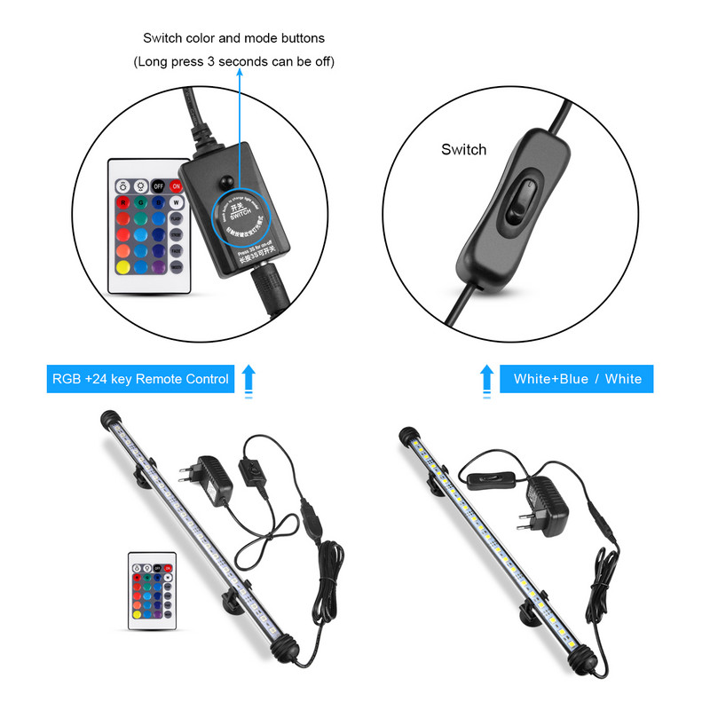 Visoka svjetlina 5050SMD RGB Svjetlo za akvarij 19-49 cm EU utikač IP68 Vodootporno svjetlo za akvarijske kutije za rasvjetu kutije za akvarijske biljke