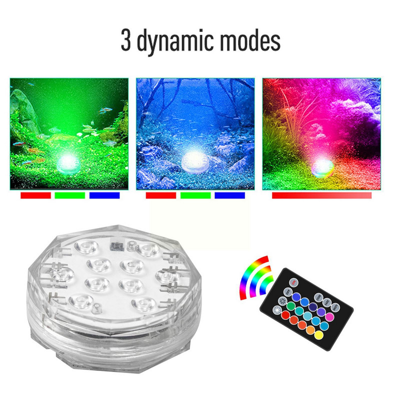 Baseina gaismas RGB iegremdējamās LED gaismas ar tālvadības zemūdens ūdensnecaurlaidīgām LED gaismām akvārijam, burbuļvannai, baseina ballīšu dekoram N3E5