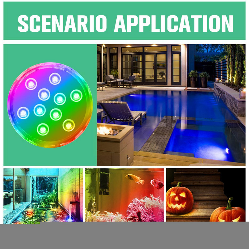 Baseina gaismas RGB iegremdējamās LED gaismas ar tālvadības zemūdens ūdensnecaurlaidīgām LED gaismām akvārijam, burbuļvannai, baseina ballīšu dekoram N3E5