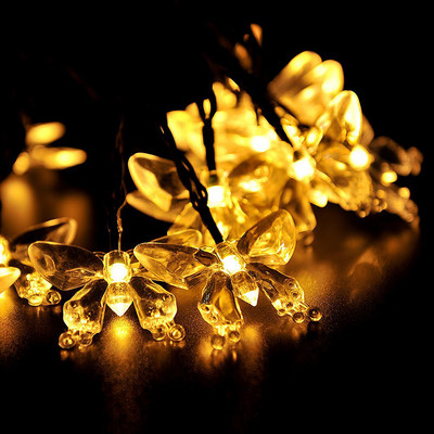 Lampă solară cu LED în formă de fluture, în aer liber, impermeabilă, ghirlandă de zâne, șir de lumini de Crăciun, nuntă, grădină cu lumină solară