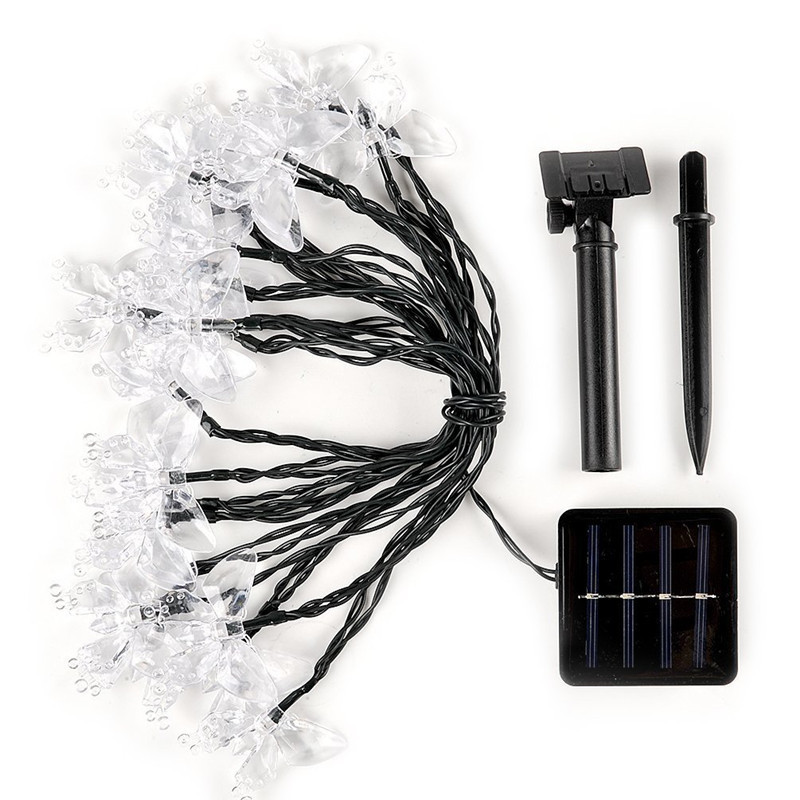 Lampă solară cu LED în formă de fluture, în aer liber, impermeabilă, ghirlandă de zâne, șir de lumini de Crăciun, nuntă, grădină cu lumină solară