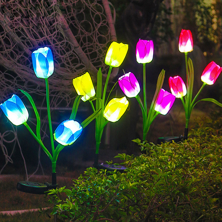 2gab Saules gaismas tulpju ziedu lampa daudzkrāsu āra ūdensnecaurlaidīga dārza pagalma taka ainava piebraucamais ceļš zāliena ieliktnis saules gaisma