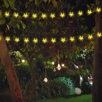 Светлини със звездни струни, 10 м 8 режима, захранвани със слънчева енергия блещукащи приказни светлини, водоустойчив гирлянд за външна, градинска, пейзажна Коледа