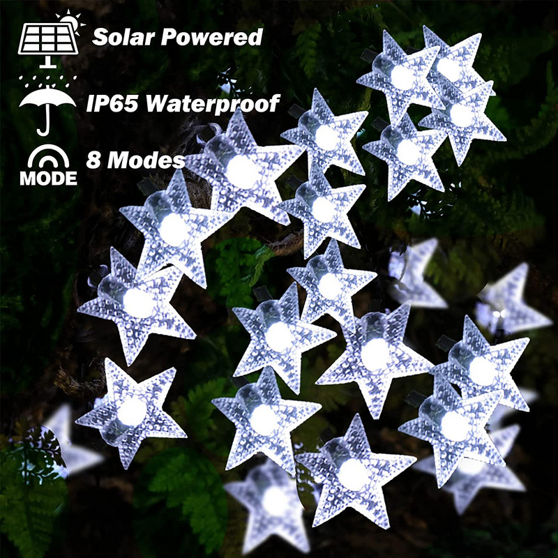 Žvaigždžių styginių lemputės, 10 m 8 režimų saulės energija maitinami „Twinkle Fairy“ žibintai, vandeniui atspari girlianda lauke, sodas, kraštovaizdžio Kalėdos