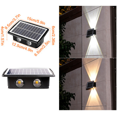 Lauko saulės šviestuvai Išorinė lempa sodo puošmena LED atšvaitas lempa vandeniui atspari sieninė plovimo mašina Galinga saulės sieninė lempa