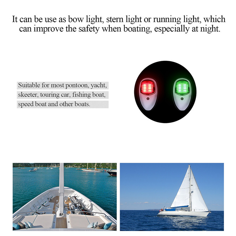 2db vízálló hajónavigációs fényzöld és piros tengeri LED jobb oldali és bal oldali lámpa Boat Yacht Skeeterhez DC 12-24V