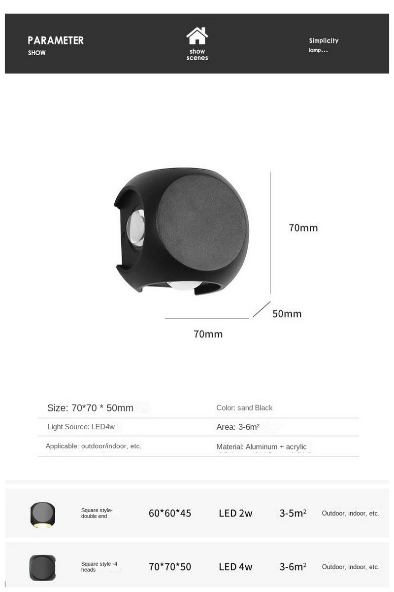 LED αδιάβροχο φωτιστικό τοίχου εξωτερικού χώρου IP65 Αλουμίνιο Εξωτερικός προβολέας σπιτιού Διακόσμηση σαλονιού Μοντέρνο επάνω και κάτω φωτιστικό εσωτερικού χώρου