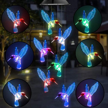 Модни променящи се цветове висящи котешки вятърни камбанки Слънчеви светодиодни топкови светлини Градинска външна лампа с форма на колибри Бяла