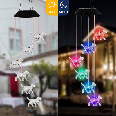 Divat színváltó függő macska szélcsengő Napenergiával működő LED golyós lámpák kerti kültéri kolibri alakú lámpa fehér