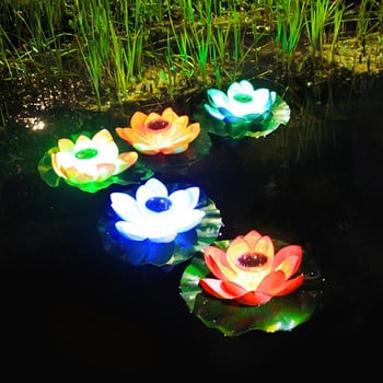 Изкуствена плаваща пяна Lotus Flower Solar RGB LED декор за градински открит аквариум Декорация на двора Соларни плаващи фенери