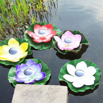 Изкуствена плаваща пяна Lotus Flower Solar RGB LED декор за градински открит аквариум Декорация на двора Соларни плаващи фенери