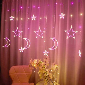 Led Fairy Curtain Lights Moon Stars of String Light με Remote Διακοσμητικό Χριστουγεννιάτικο λαμπτήρα εξωτερικού χώρου για υπνοδωμάτιο