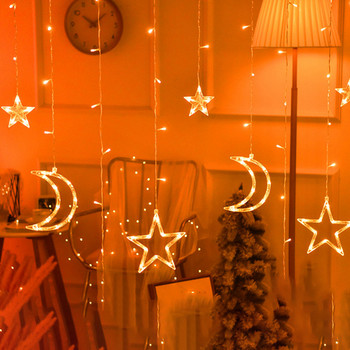 Led Fairy Curtain Lights Moon Stars of String Light με Remote Διακοσμητικό Χριστουγεννιάτικο λαμπτήρα εξωτερικού χώρου για υπνοδωμάτιο