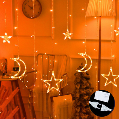 Led Fairy aizkaru gaismas Mēness zvaigznes gaismas virknes ar tālvadības pulti iekštelpu dekoratīvā Ziemassvētku mirgošanas lampa guļamistabai