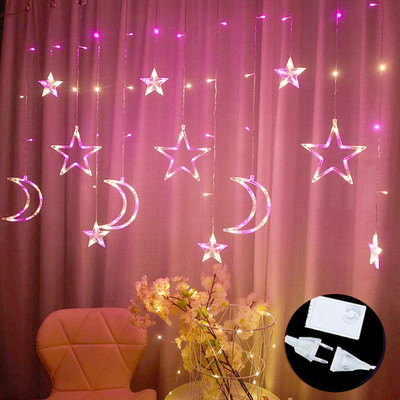 Led Fairy aizkaru gaismas Mēness zvaigznes gaismas virknes ar tālvadības pulti iekštelpu dekoratīvā Ziemassvētku mirgošanas lampa guļamistabai