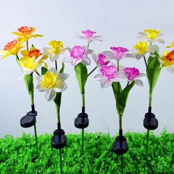 2 бр. olar Flower Lights IP65 Водоустойчива 3 глави Daffodil Flowers Lamp LED Flowers Outdoor Solar Lamp for Pathway Patio Garden