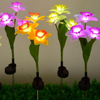 2 бр. olar Flower Lights IP65 Водоустойчива 3 глави Daffodil Flowers Lamp LED Flowers Outdoor Solar Lamp for Pathway Patio Garden