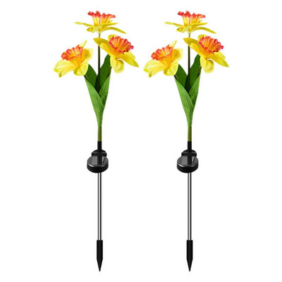 2gab olāras ziedu lampas IP65 ūdensnecaurlaidīgas 3 galviņas narcišu ziedu lampa LED ziedi āra saules lampa celiņam iekšpagalma dārzam